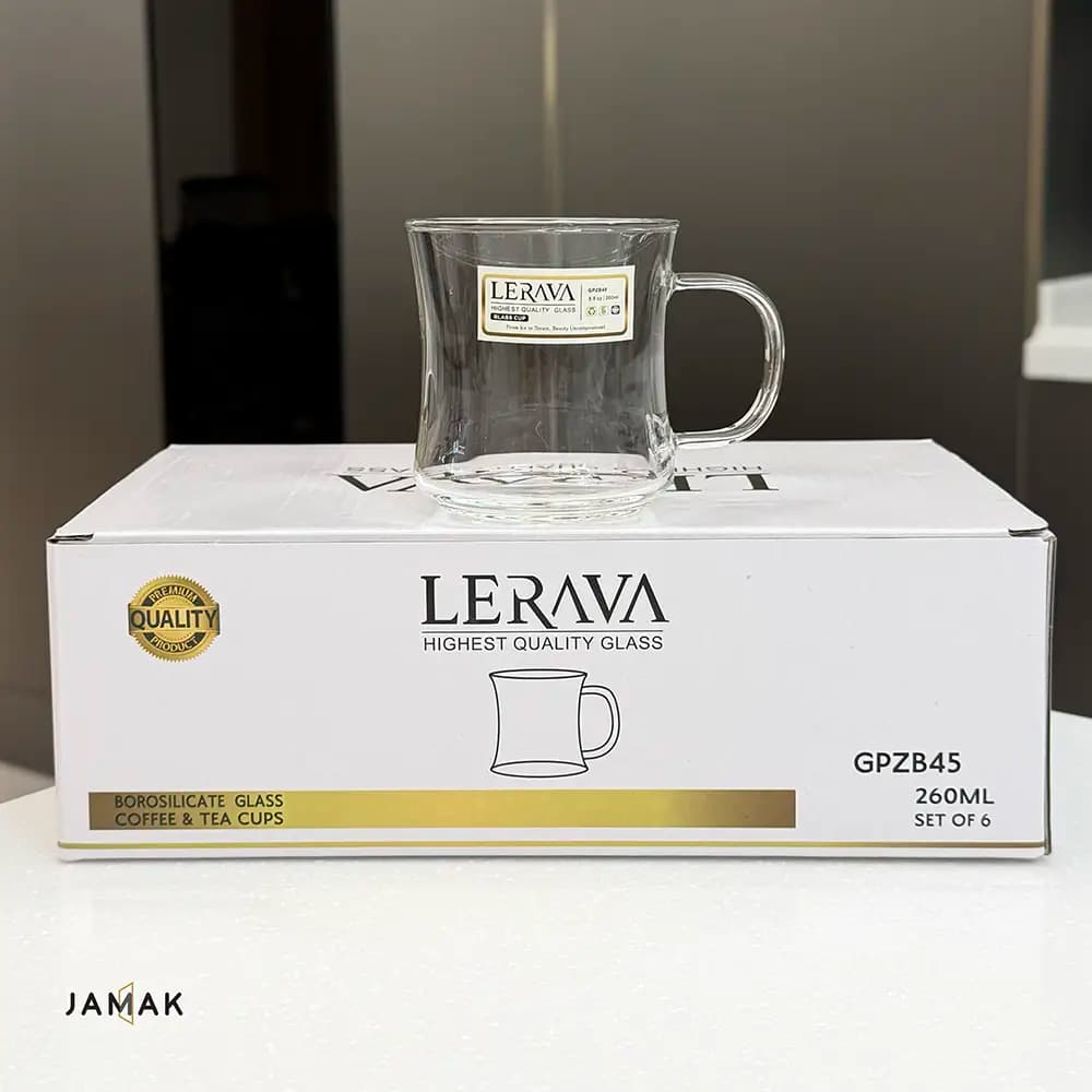 نیم‌لیوان پیرکس دسته‌ رنگی و ساده Lerava مدل GPZB45 – یک عددی