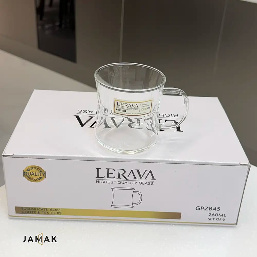 نیم‌لیوان پیرکس دسته‌ رنگی و ساده Lerava مدل GPZB45 – یک عددی — تصویر ۷