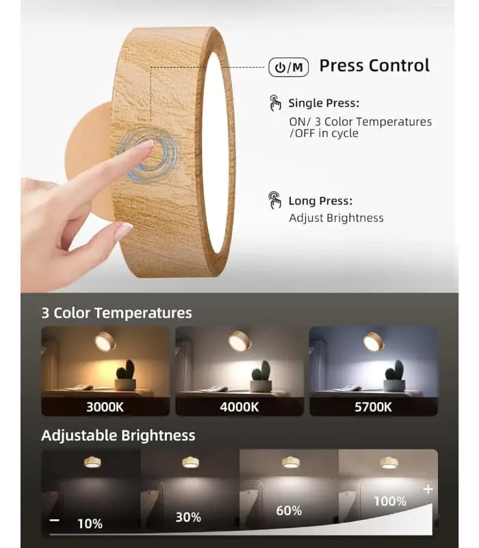 چراغ دیواری 3 تکه نورپردازی EZVALO مدل LED Wall Mounted Light – Wood — تصویر ۲