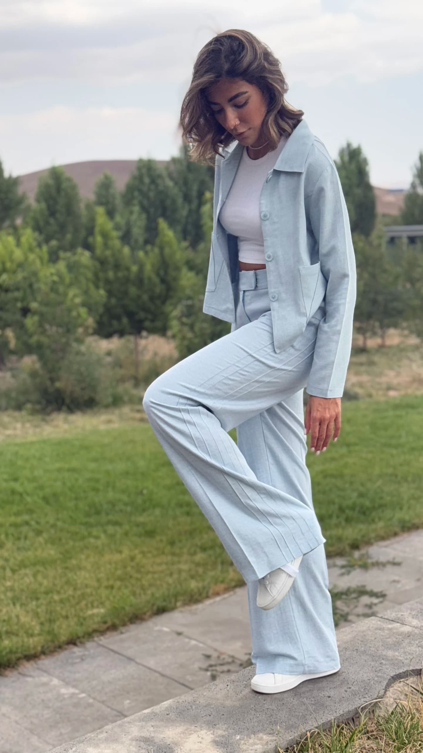 کت باران آبی لینن – 152H — تصویر ۳