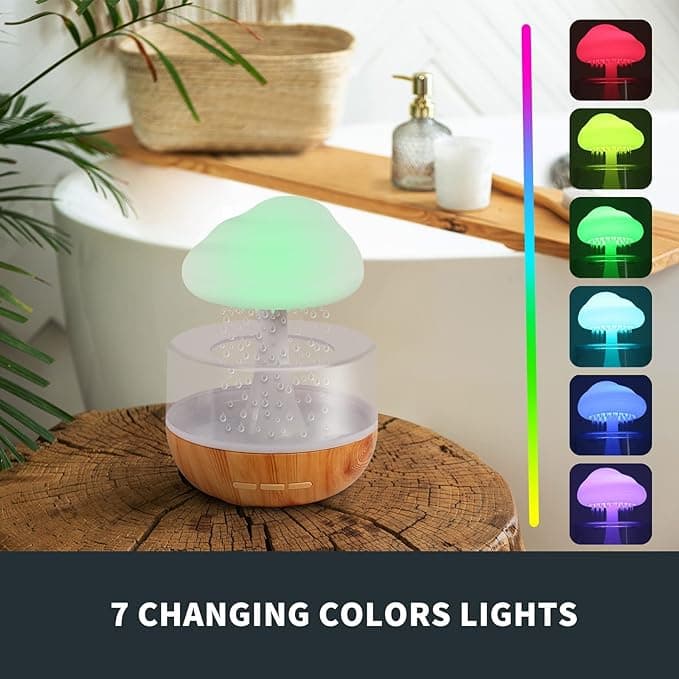 بخور سرد و چراغ خواب شبیه ساز باران قارچی Cloud Rain Humidifier — تصویر ۲