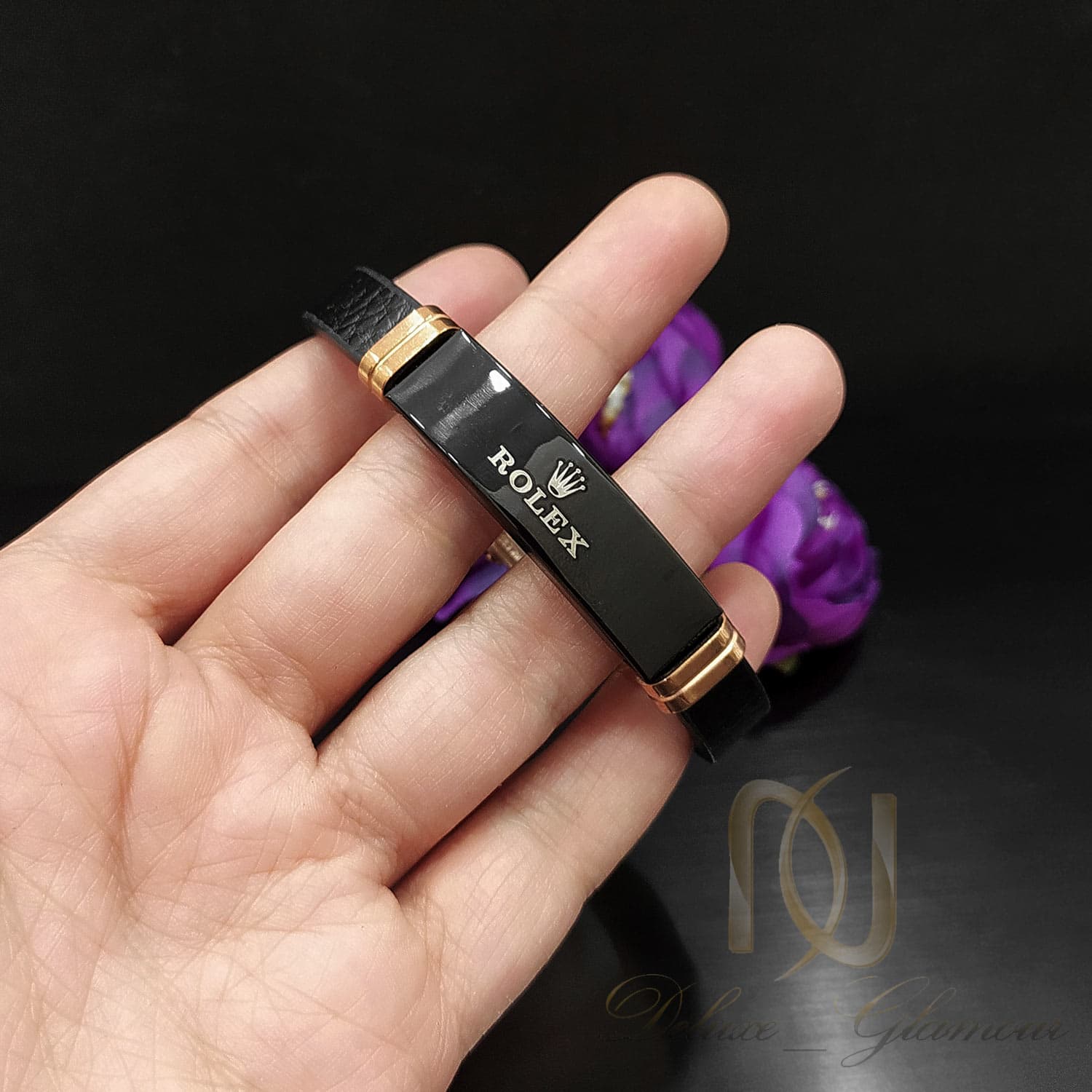 دستبند چرم مردانه rolex تک ردیفه ds-n774 — تصویر ۳