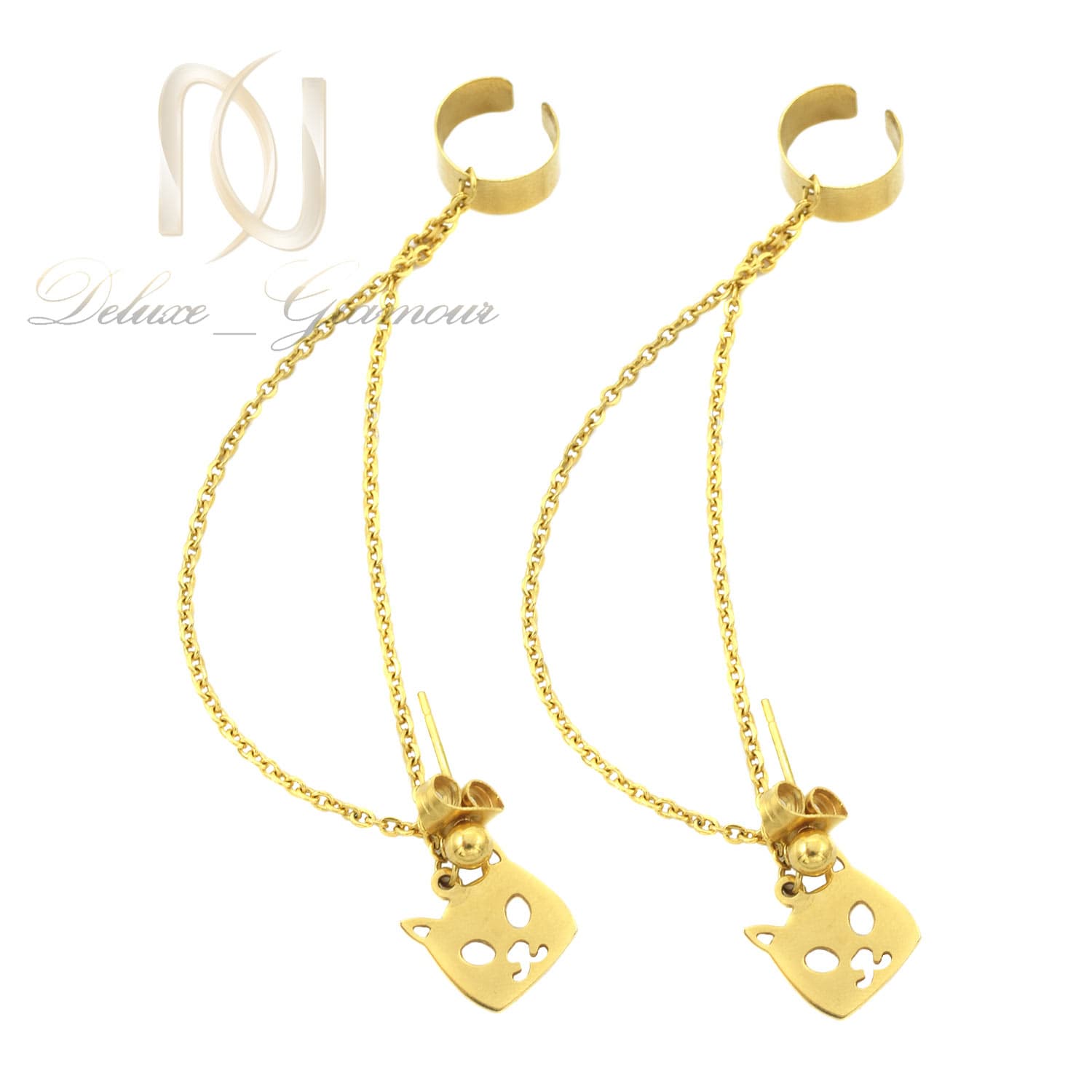 گوشواره زنجیری استیل طلایی کیتی er-n252