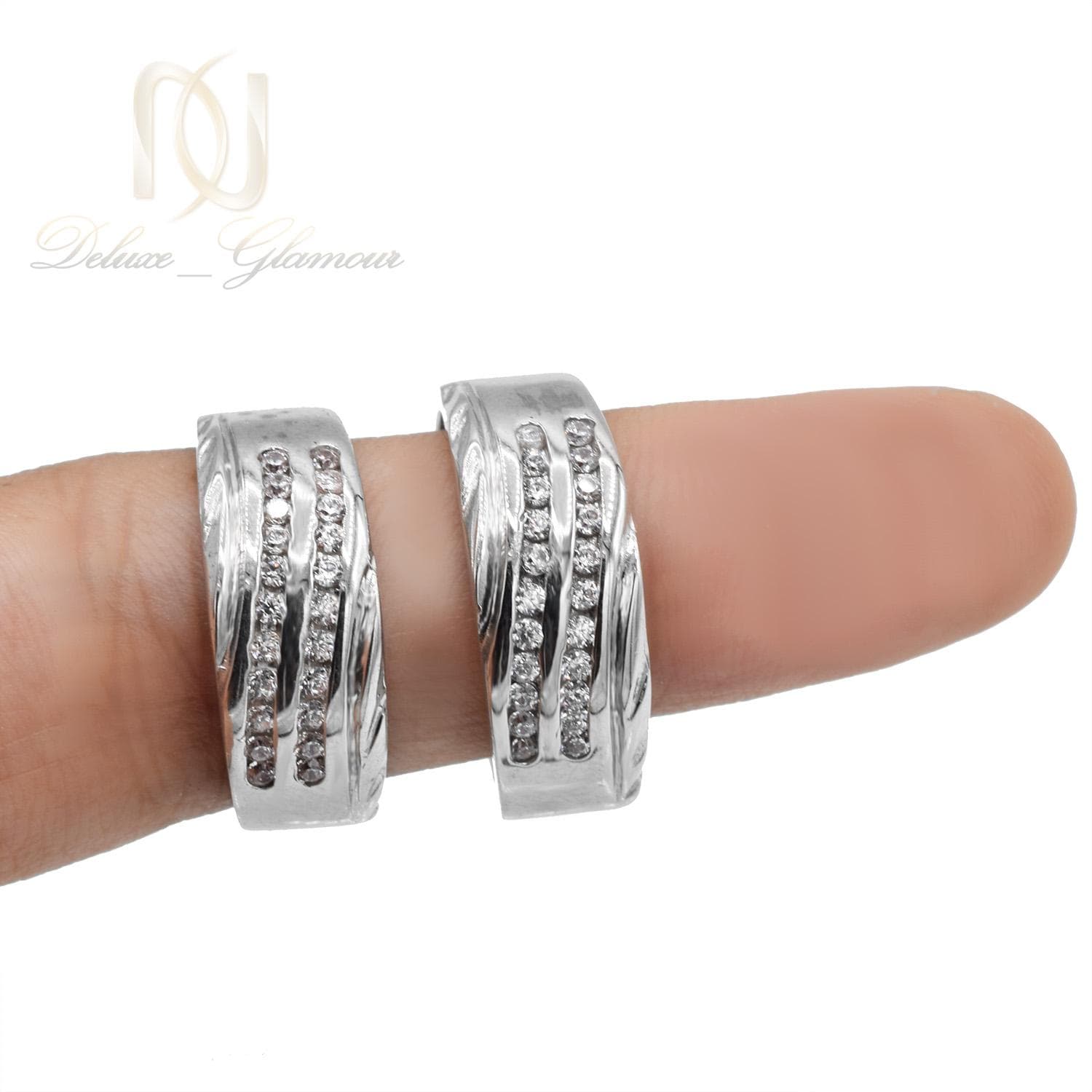حلقه ست نقره ازدواج طرح طلا سفید rg-n405 — تصویر ۳