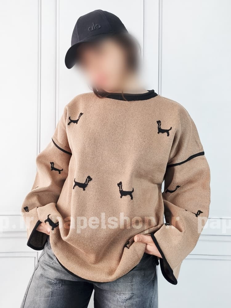 بلوز بافت ریزبافت ترک یقه گرد طرح سگ — تصویر ۷