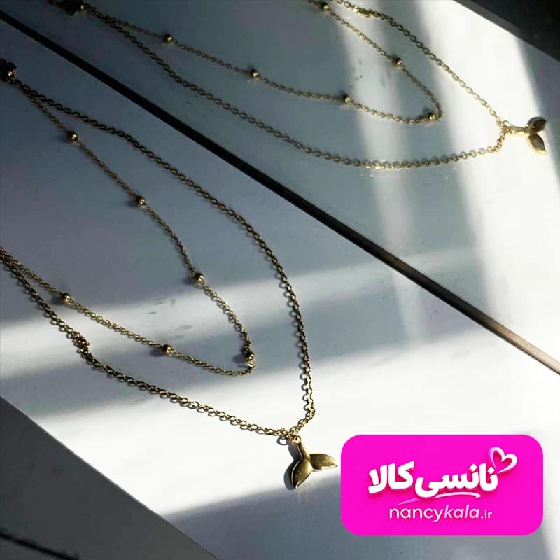 گردنبند استیل دوتایی دم وال طلایی رنگ