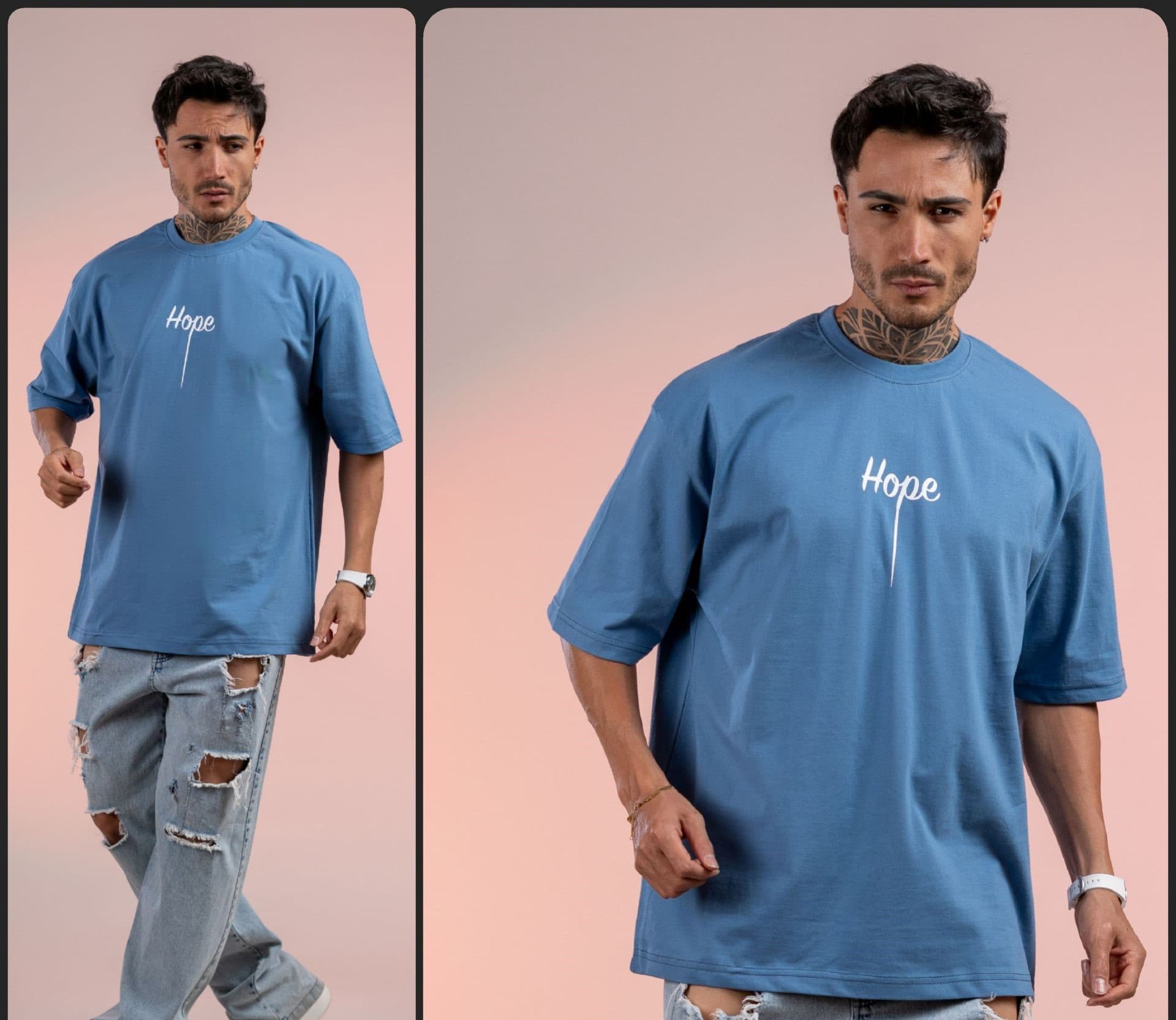 تیشرت چاپی ماکان مدل Hope | مشکی، طوسی و آبی | XL تا 3XL — تصویر ۲
