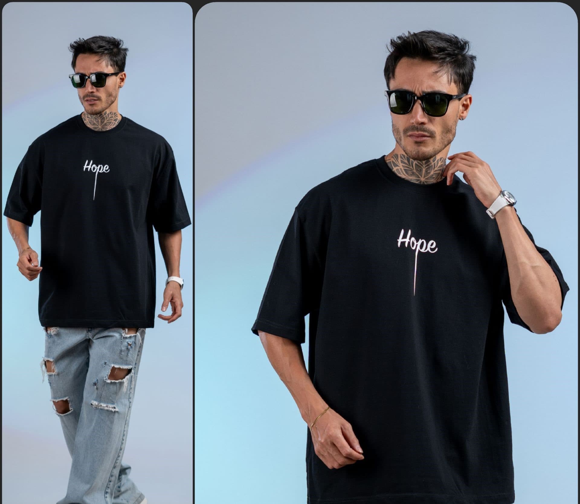 تیشرت چاپی ماکان مدل Hope | مشکی، طوسی و آبی | XL تا 3XL — تصویر ۳