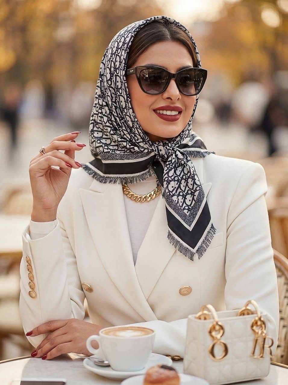 روسری ابریشم کج‌راه دور ریش قواره 90 – کد 308