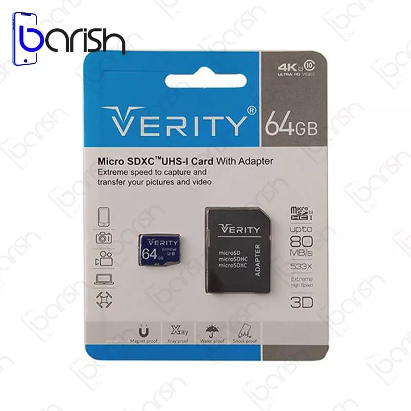 کارت حافظه میکرو SD وریتی مدل 208A ظرفیت 64 گیگابایت همراه با خشاب — تصویر ۲