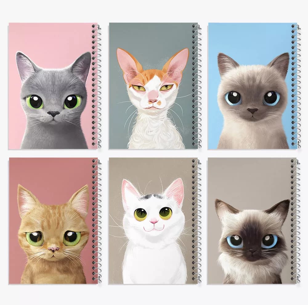 دفتر مشق 100 برگ خندالو طرح گربه (Cat) کد 481 مجموعه 6 عددی