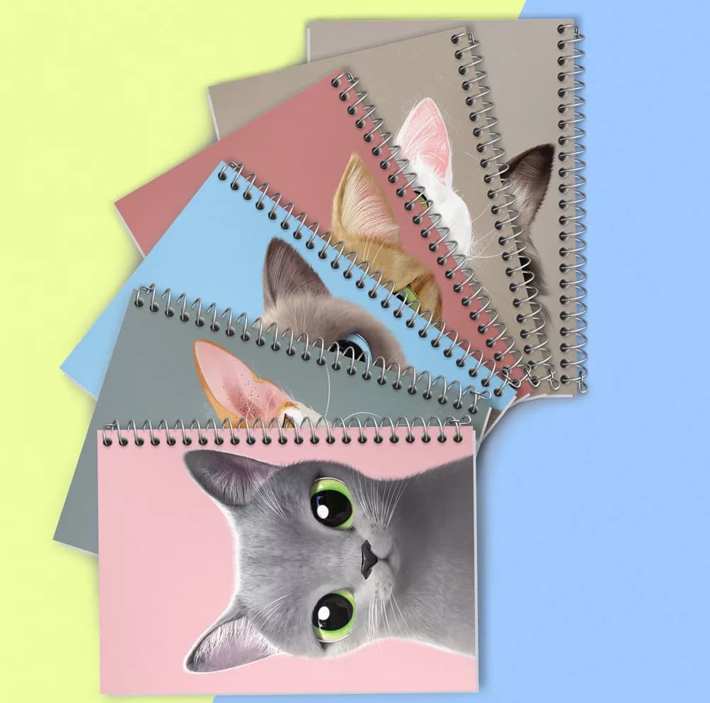 دفتر مشق 100 برگ خندالو طرح گربه (Cat) کد 481 مجموعه 6 عددی — تصویر ۲