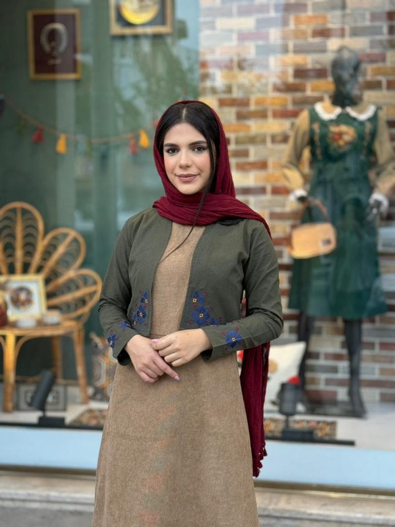 کت و سارافون مهر پاییزه نسکافه ای یشمی — تصویر ۲