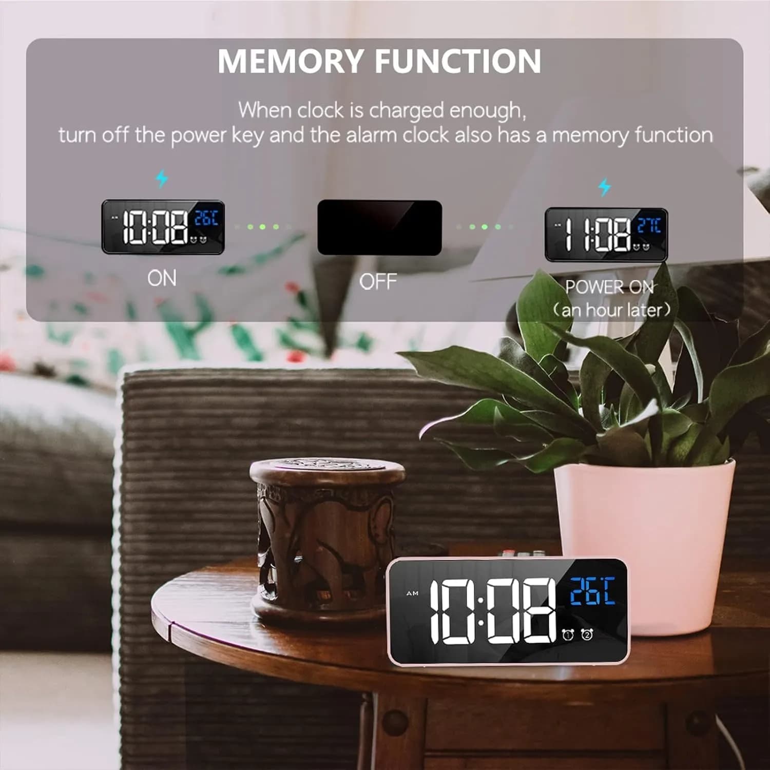 ساعت زنگ‌دار دیجیتال LATEC با نمایشگر LED و دماسنج برند LATEC مدل B08CGXHDXC — تصویر ۴