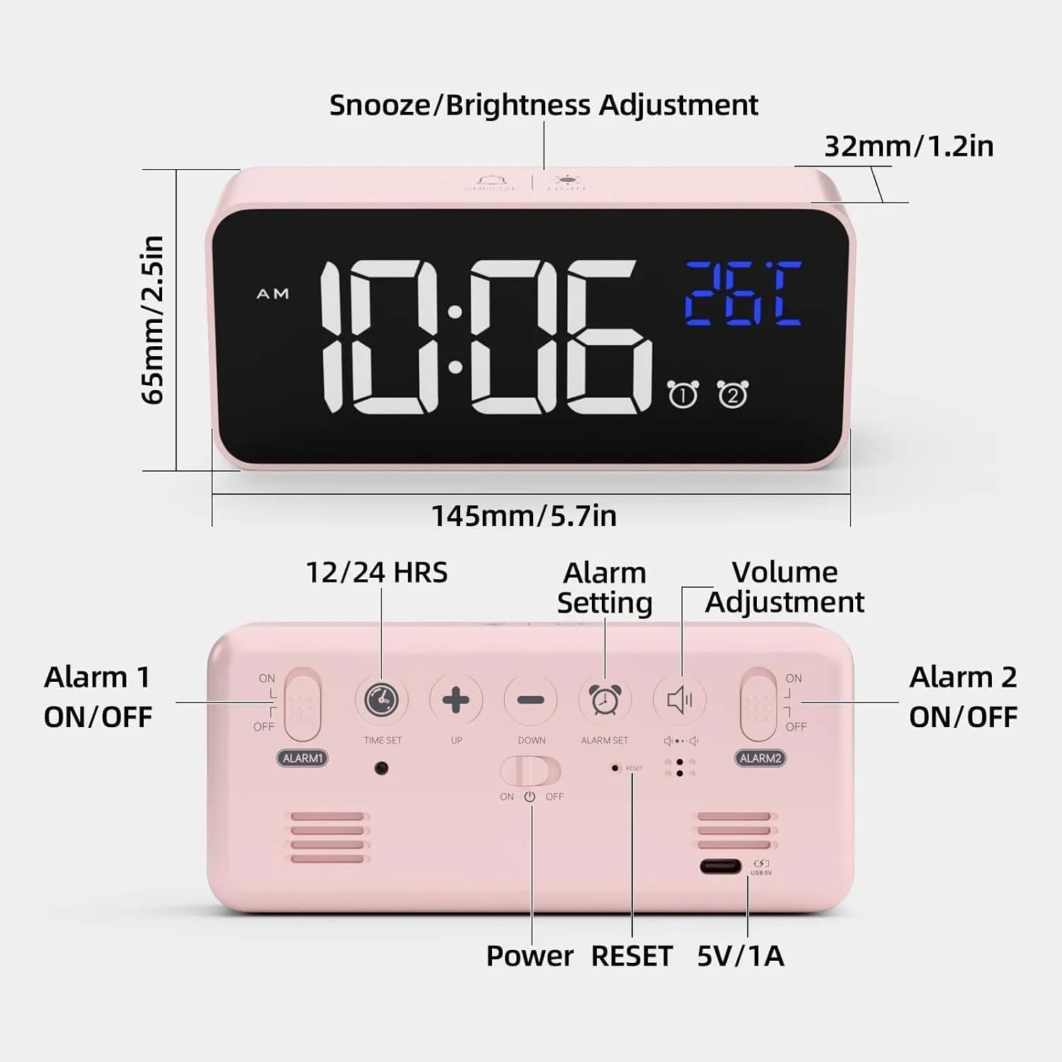 ساعت زنگ‌دار دیجیتال LATEC با نمایشگر LED و دماسنج برند LATEC مدل B08CGXHDXC — تصویر ۲