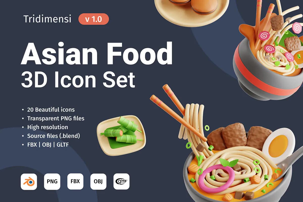 20 آیکون غذای آسیایی 3D