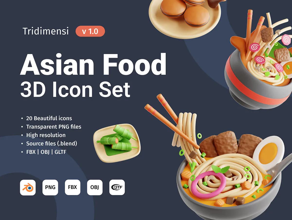 20 آیکون غذای آسیایی 3D — تصویر ۸