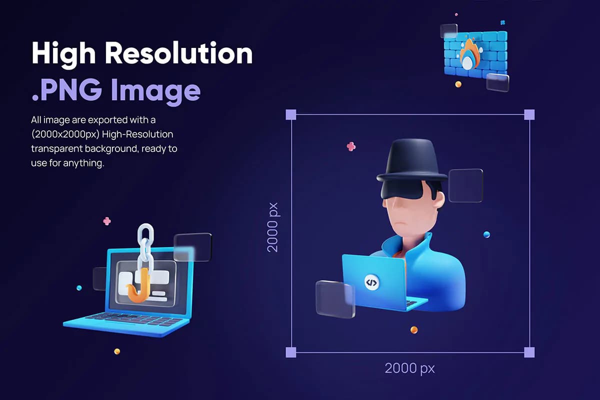 آیکون امنیت شبکه و سایبری 3D — تصویر ۴