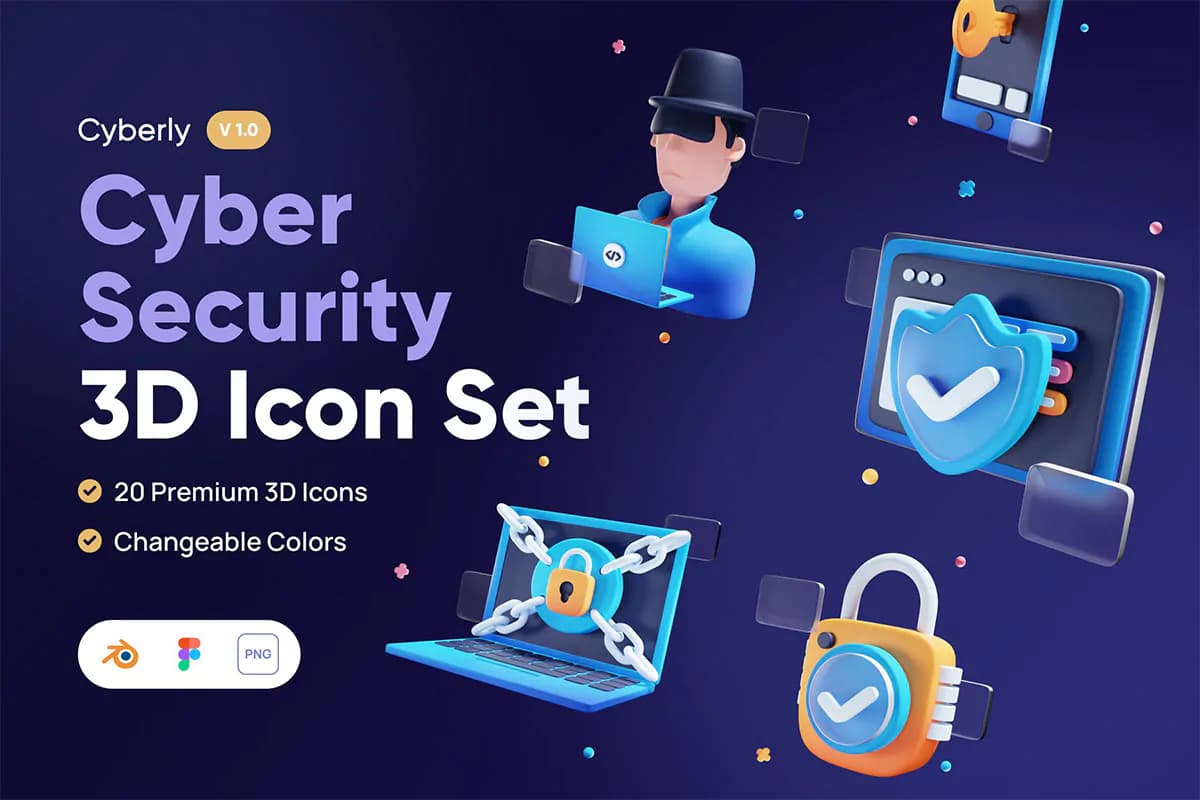 آیکون امنیت شبکه و سایبری 3D