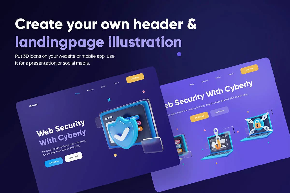 آیکون امنیت شبکه و سایبری 3D — تصویر ۶