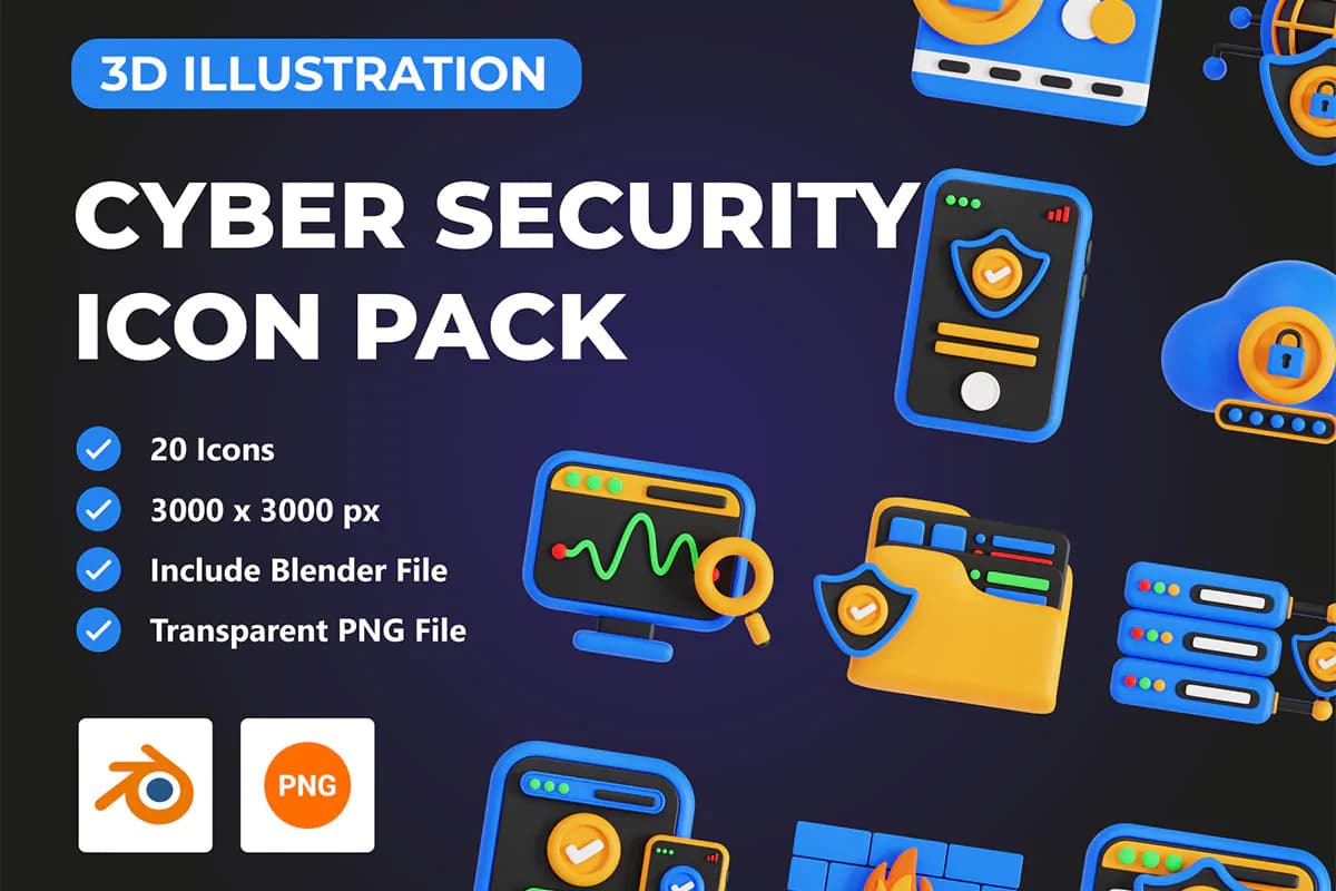 20 آیکون امنیت سایبری 3D