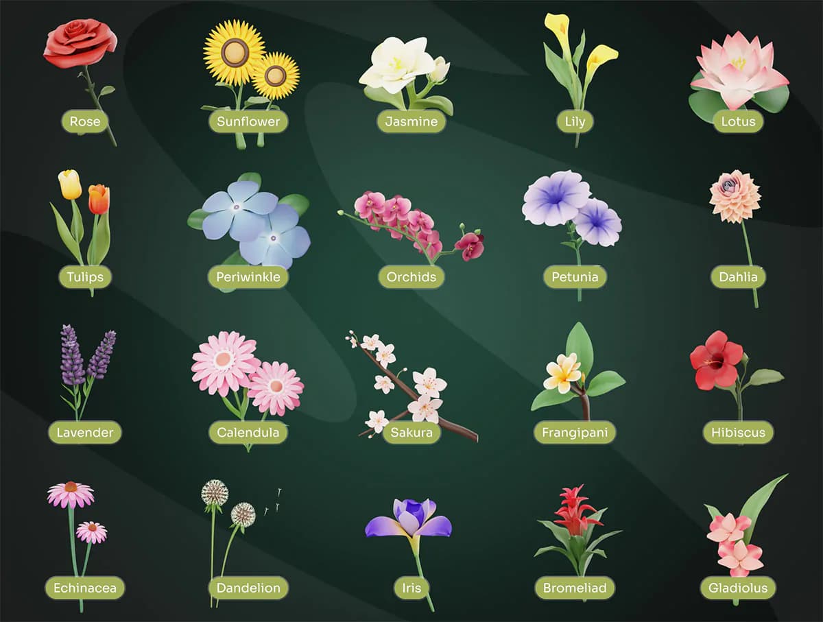 20 آیکون گل 3D — تصویر ۲