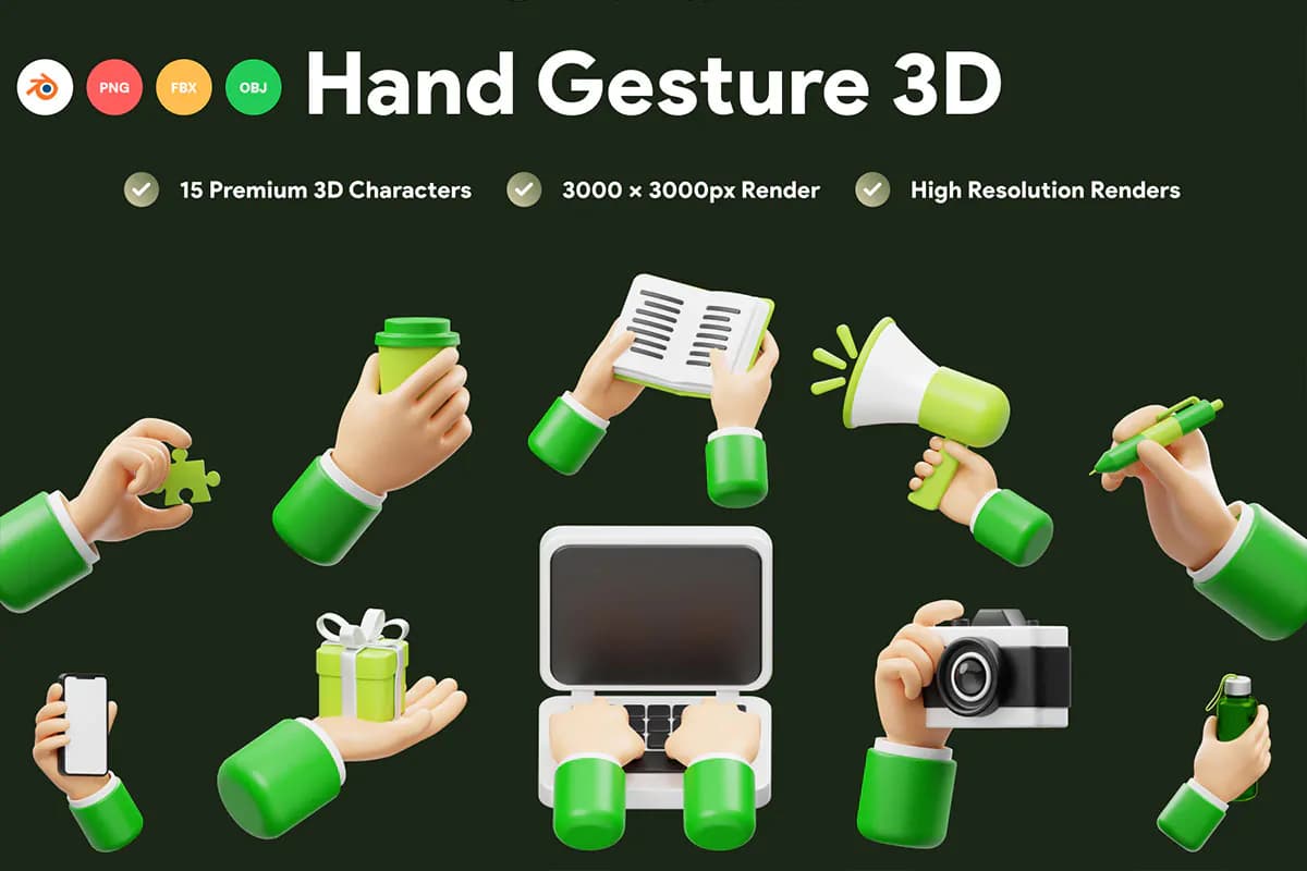 30 آیکون 3D دست