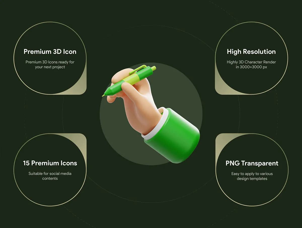 30 آیکون 3D دست — تصویر ۲