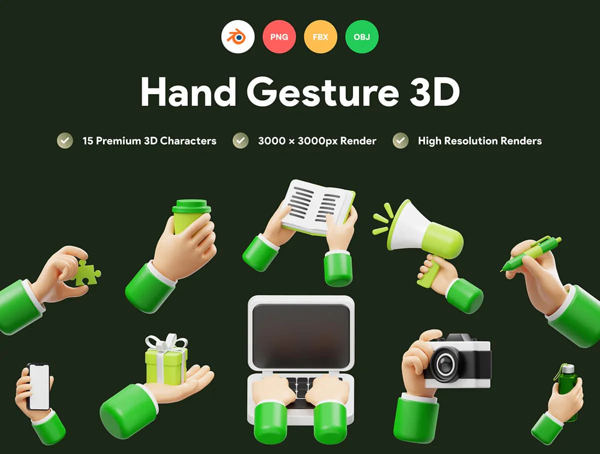 30 آیکون 3D دست — تصویر ۷