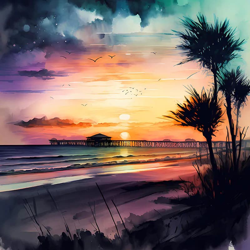 6 بک گراند غروب ساحل آبرنگی — تصویر ۶