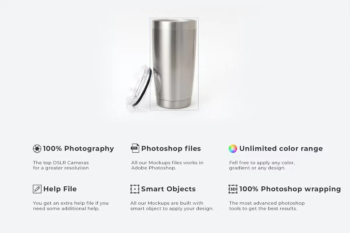 موکاپ لیوان استیل درب دار بزرگ — تصویر ۵