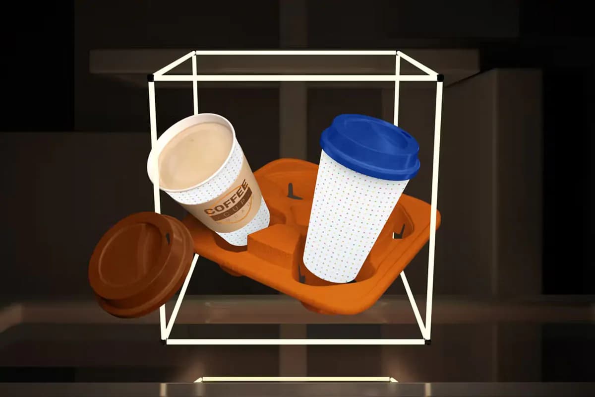 موکاپ لیوان قهوه با تم و افکت نئونی — تصویر ۳