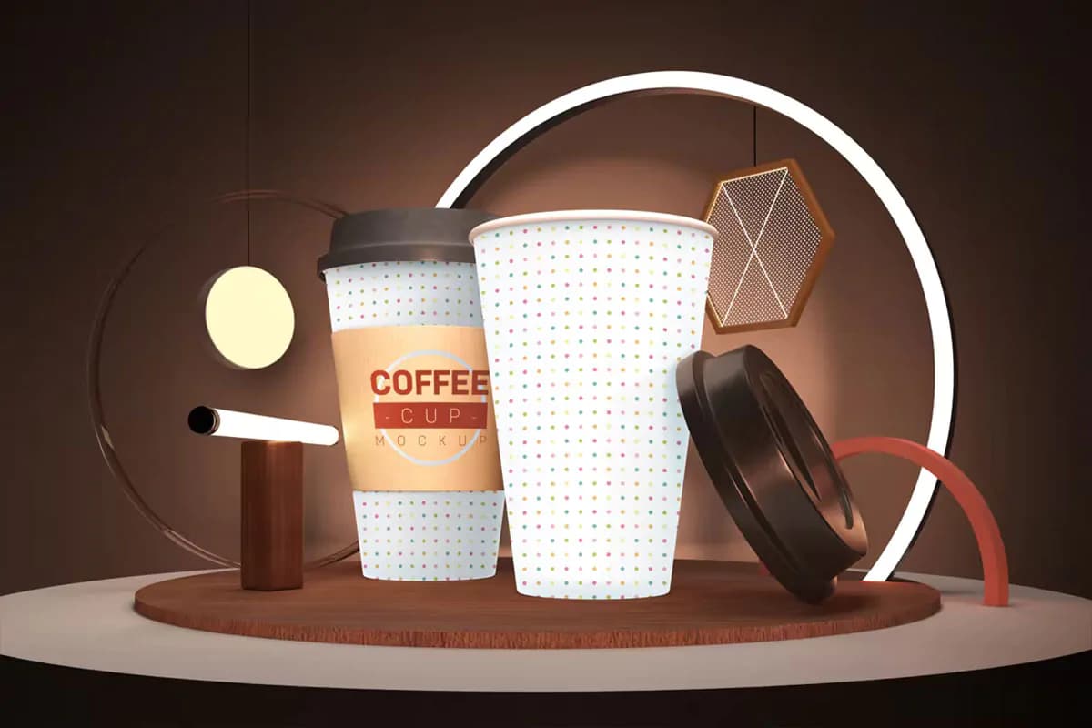 موکاپ لیوان قهوه با تم و افکت نئونی — تصویر ۵