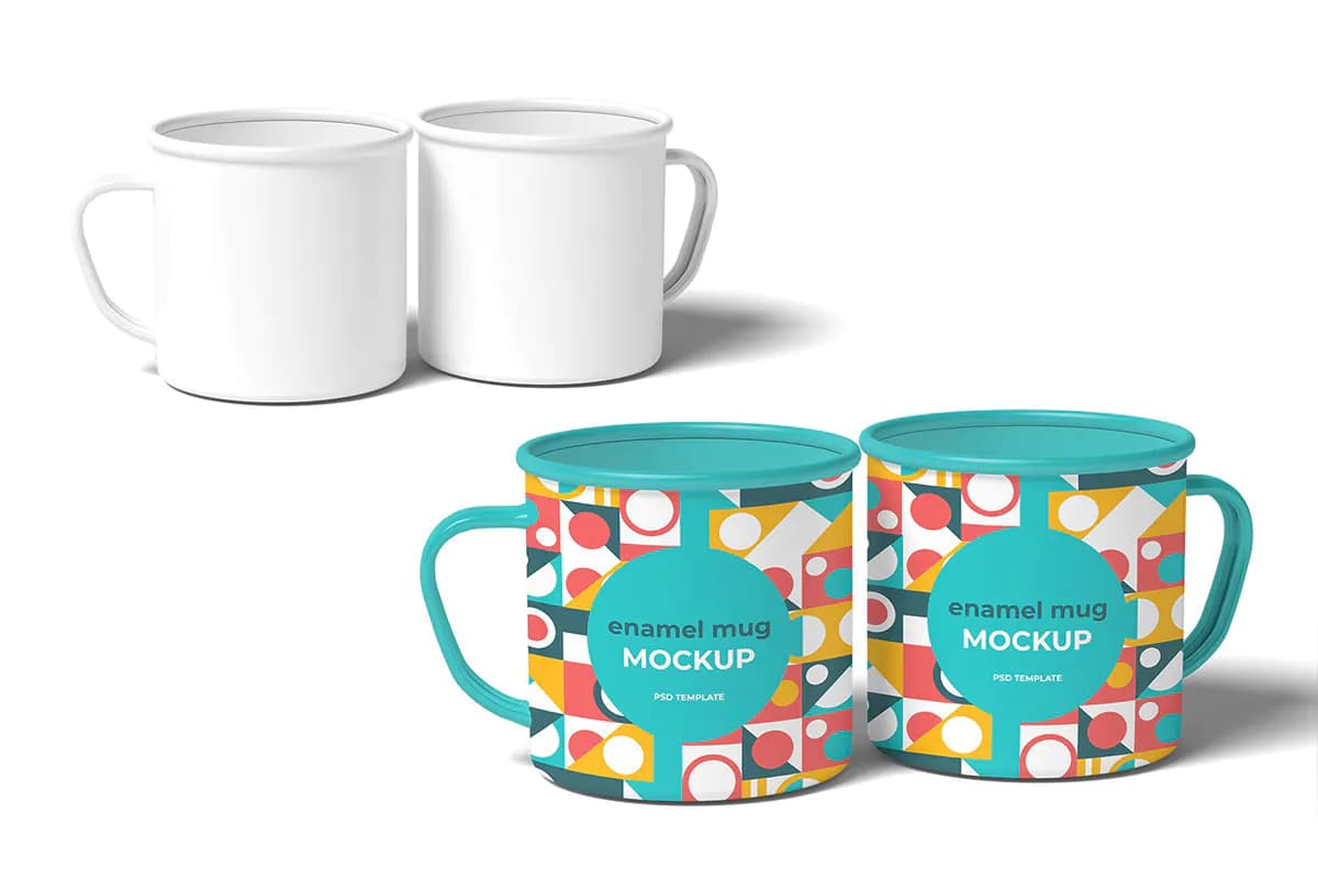 موکاپ لیوان لعابی و فلزی دسته دار — تصویر ۵