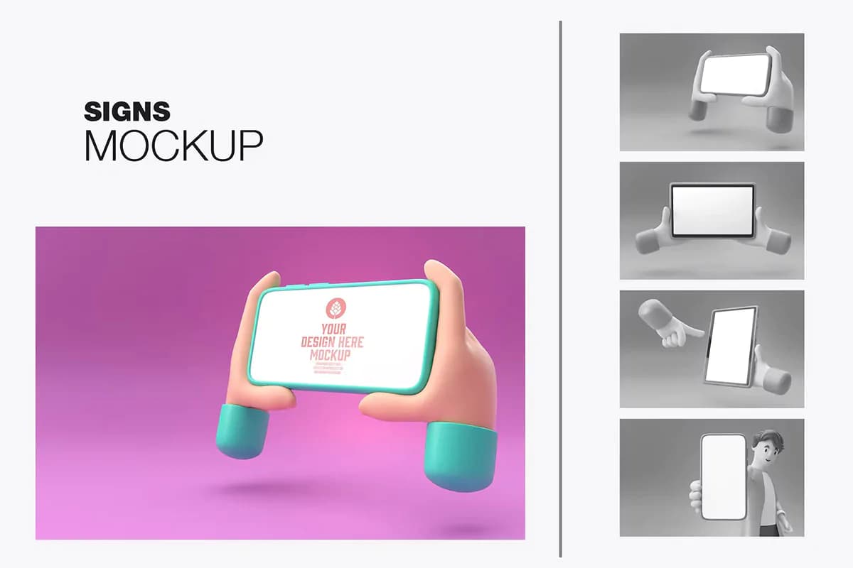 موکاپ موبایل در دست کمیک و 3D