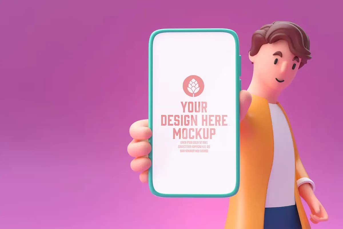 موکاپ موبایل در دست کمیک و 3D — تصویر ۸