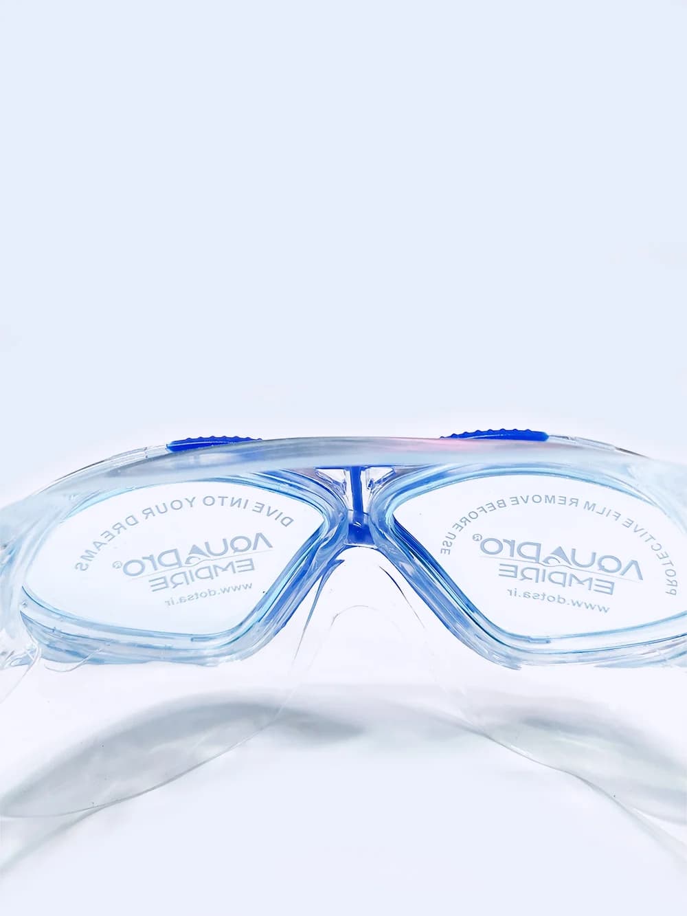 عینک شنا فرم بزرگ آکواپرو Aquapro مدل X5 زنانه و مردانه سیلیکونی ضد بخار آبی — تصویر ۶