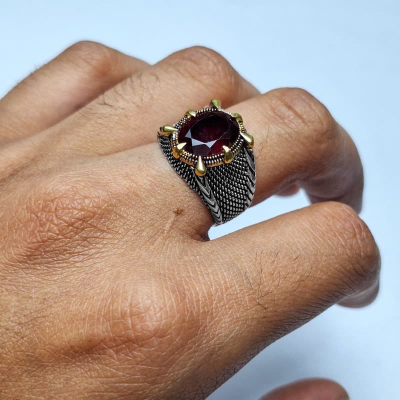 انگشتر نقره گارنت مردانه مدل رکاب دراگون لطیف — تصویر ۲