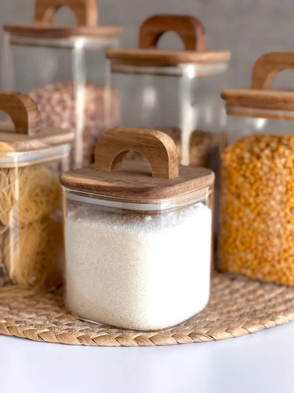 بانکه پیرکس مربع درب چوبی مدل حلقه ای – دهانه 10 سانت — تصویر ۶