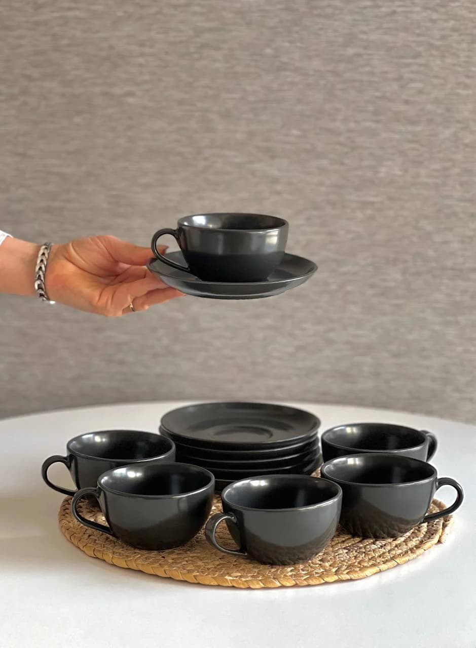 فنجان و نعلبکی چای خوری بن سای – رنگ مشکی مات — تصویر ۴