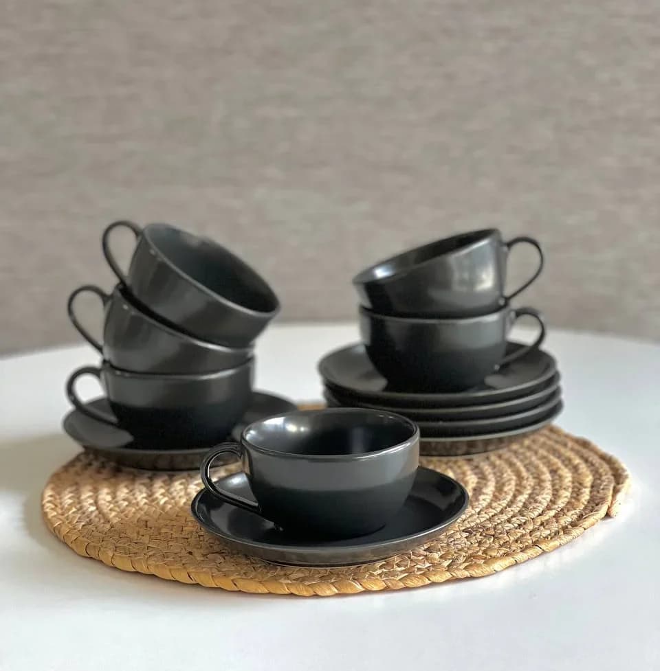 فنجان و نعلبکی چای خوری بن سای – رنگ مشکی مات