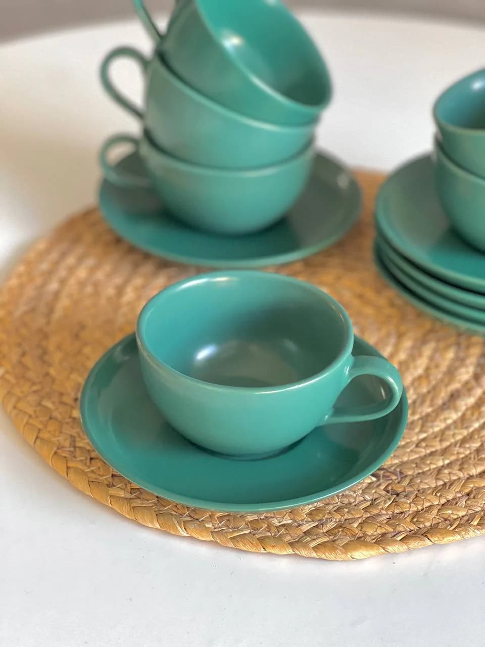 فنجان و نعلبکی چای خوری بن سای – رنگ یشمی — تصویر ۲
