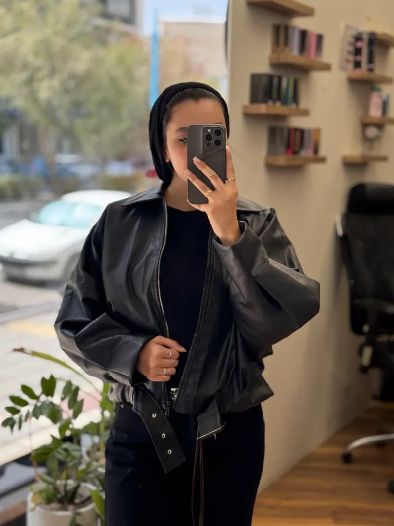 بامبر کت چرم پایین سگک دار _9006 — تصویر ۳