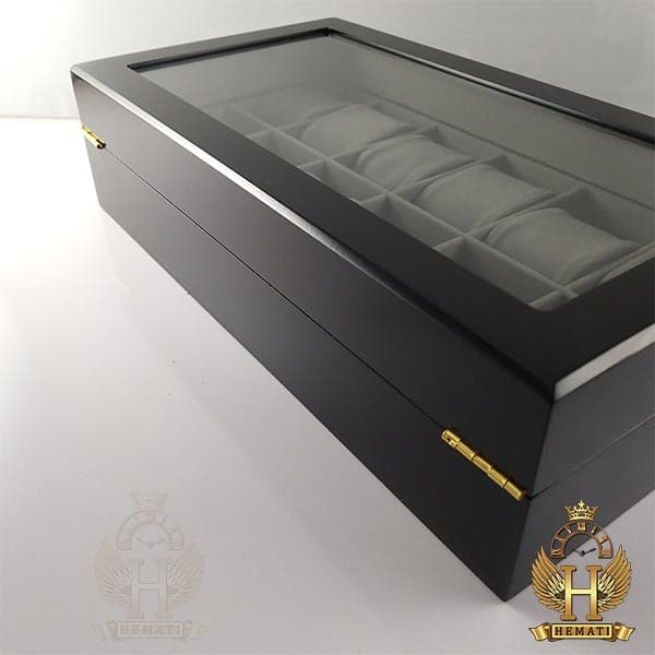 جعبه ساعت لوکس کلکسیونی چوبی 12تایی BOXL12108 (مشکی داخل طوسی) — تصویر ۵