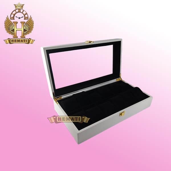جعبه ساعت لوکس کلکسیونی چوبی 12تایی BOXL12107 (سفید داخل مشکی) — تصویر ۷