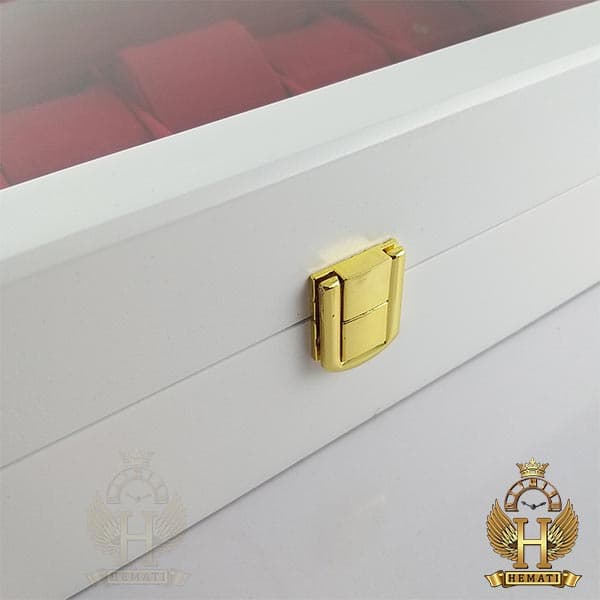 جعبه ساعت لوکس کلکسیونی چوبی 12تایی BOXL12105 (سفید داخل قرمز) — تصویر ۴