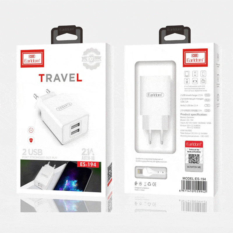 شارژر دیواری Earldom مدل ES-195 به همراه کابل MicroUSB — تصویر ۲