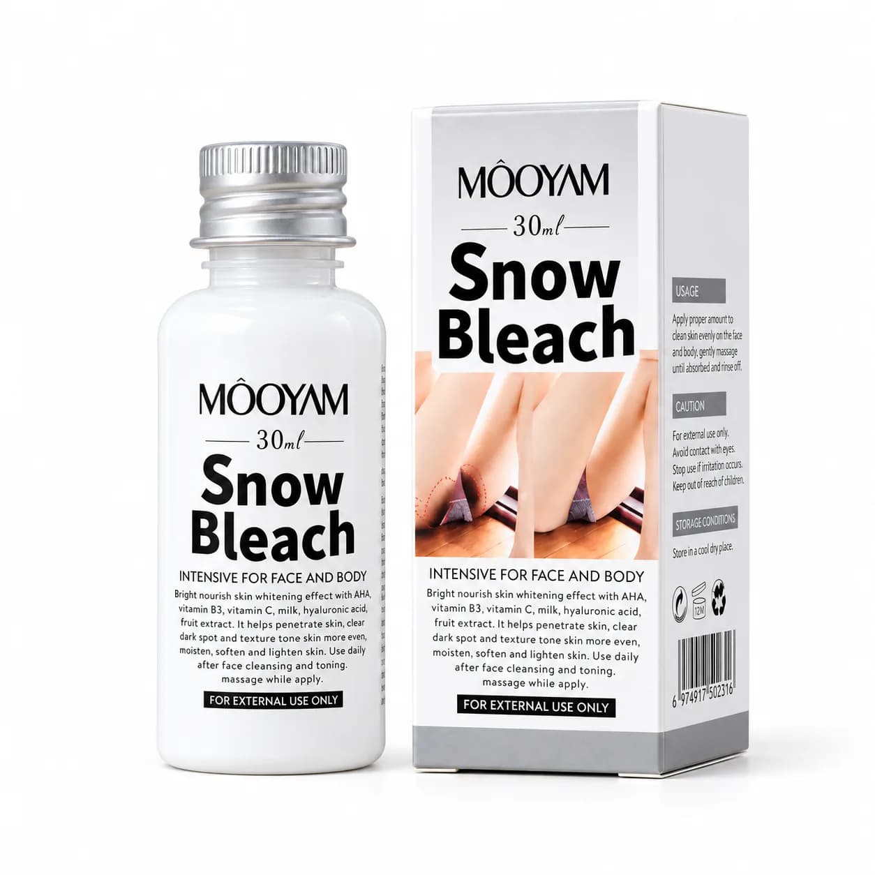 لوسیون روشن کننده بدن مویام Mooyam مدل Snow Bleach حجم 30 میلی لیتر