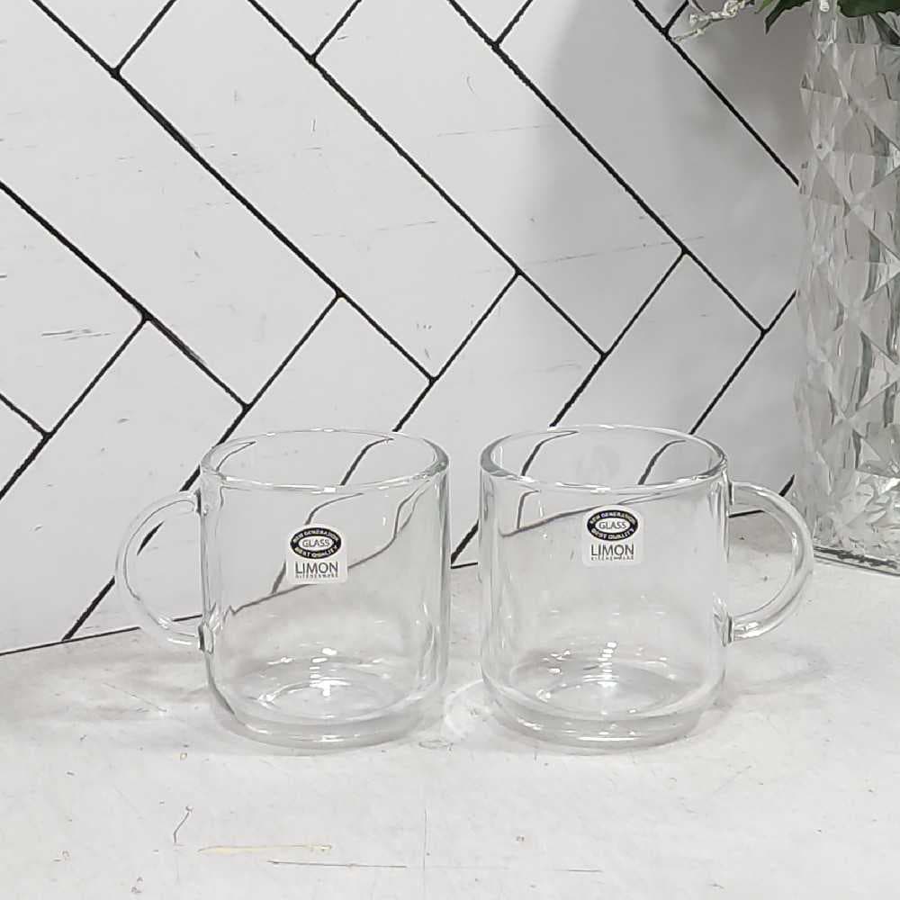 248100 فنجان شیشه ای دسته دار 260 سی سی لیمون (6) بسته 6 تایی ارسال نیمه رایگان