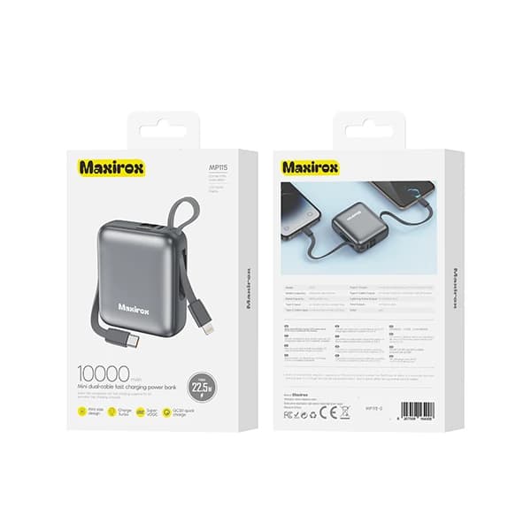 پاوربانک Maxirox MP115 | ظرفیت 10000mAh | شارژ سریع 22.5W — تصویر ۲